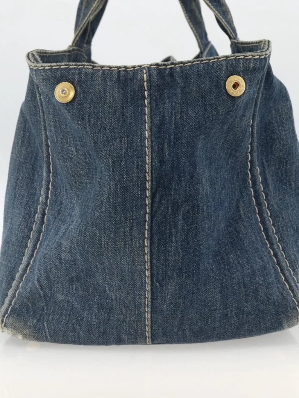 PRADA Canapa GM Hand Bag Denim Blue Gold Auth 173937 - Picture 5 of 16